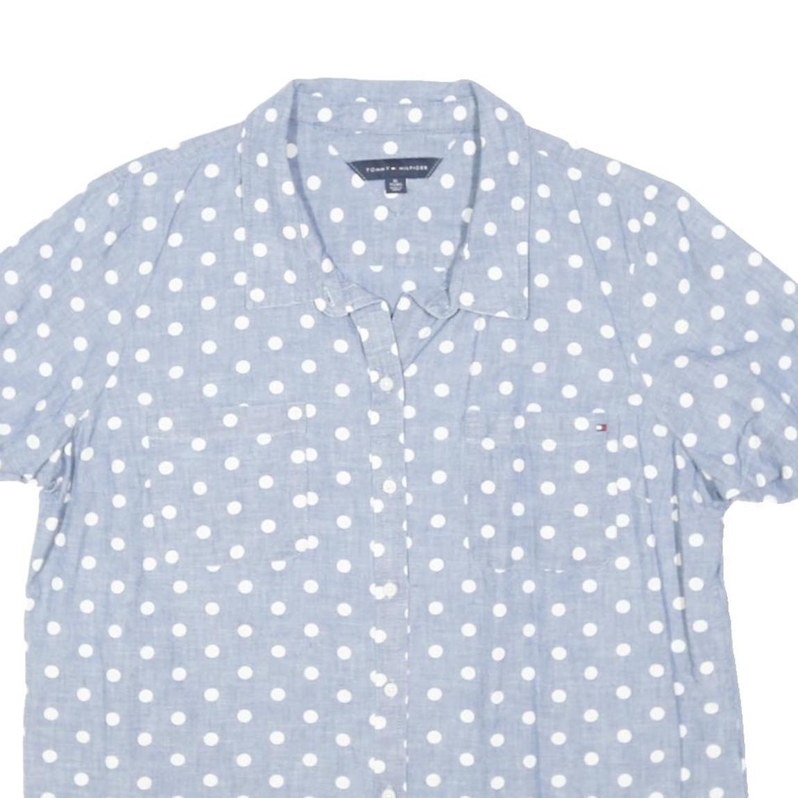 TOMMY HILFIGER Womens Blue & White Polka Dot Shirt XL Casual Cotton Blend Button