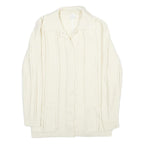 ST MICHAEL Womens Cream Plain Button Up Patterned Jumper Crew Neck UK 14 Acrylic