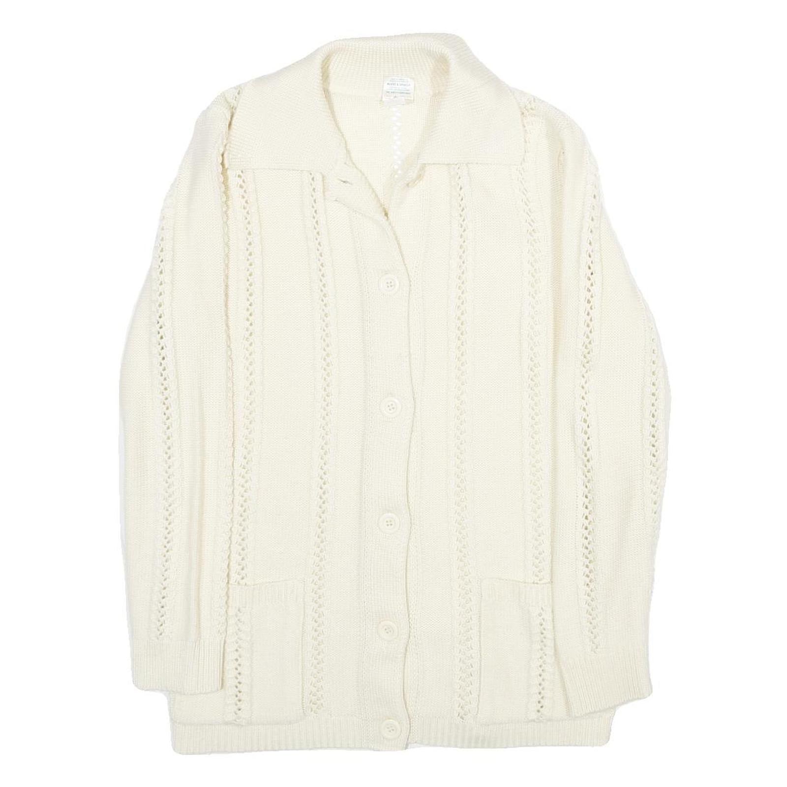 ST MICHAEL Womens Cream Plain Button Up Patterned Jumper Crew Neck UK 14 Acrylic