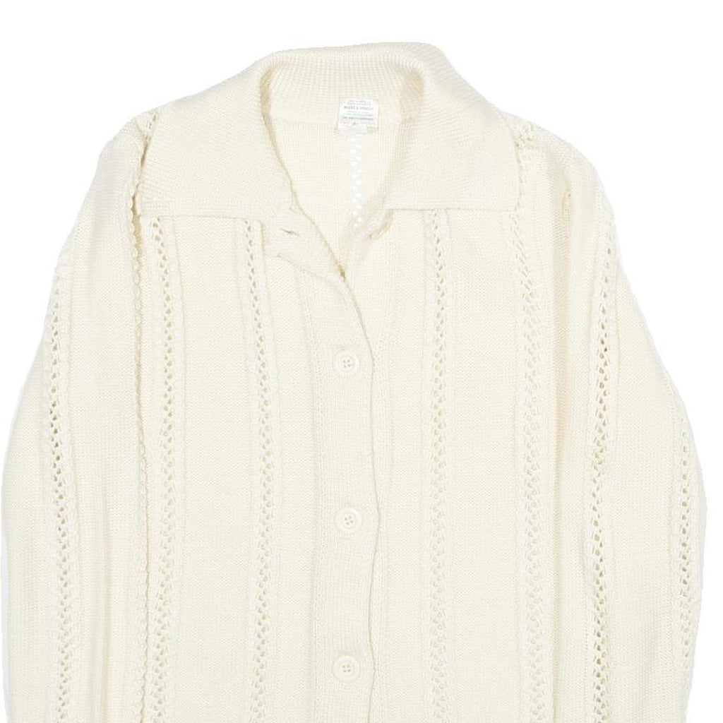 ST MICHAEL Womens Cream Plain Button Up Patterned Jumper Crew Neck UK 14 Acrylic