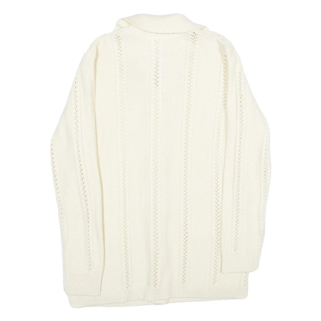 ST MICHAEL Womens Cream Plain Button Up Patterned Jumper Crew Neck UK 14 Acrylic