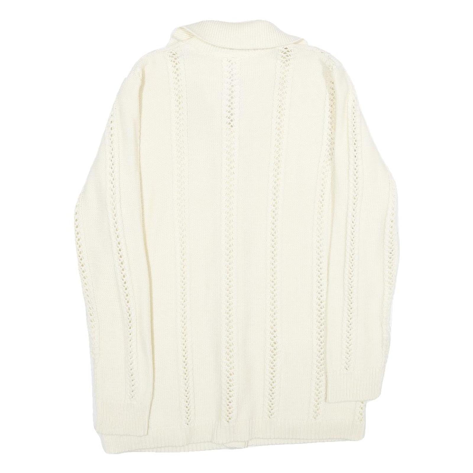 ST MICHAEL Womens Cream Plain Button Up Patterned Jumper Crew Neck UK 14 Acrylic