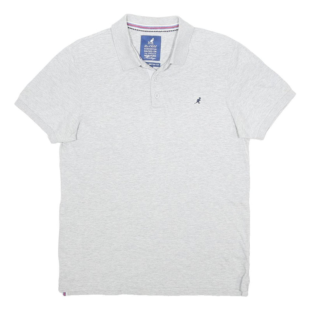 KANGOL Mens Grey Short Sleeve Plain Polo Shirt M British Fit Cotton Casual