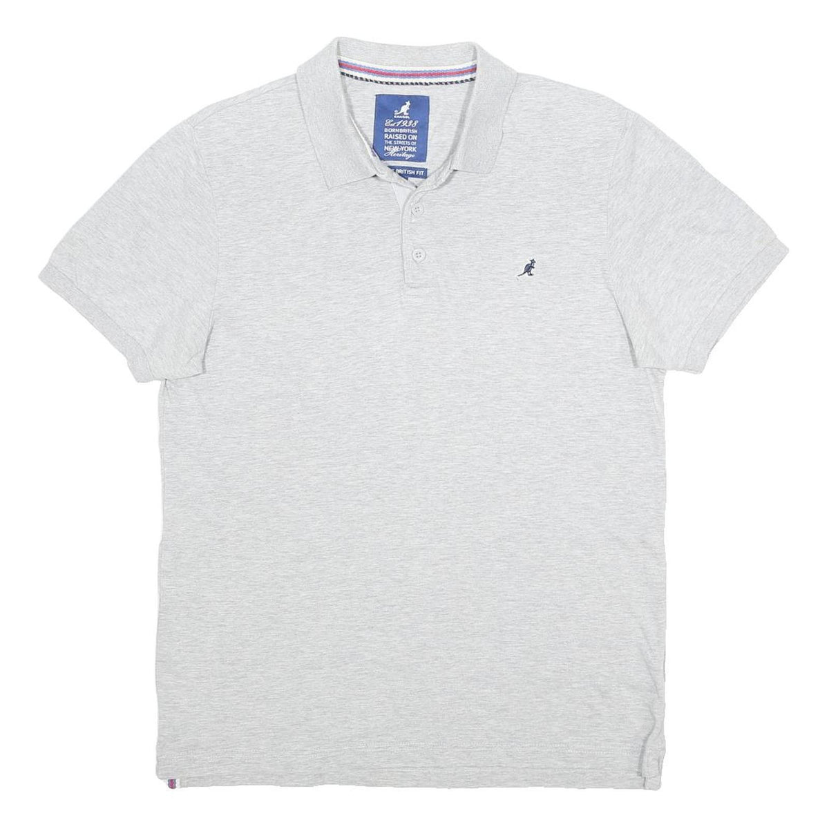 KANGOL Mens Grey Short Sleeve Plain Polo Shirt M British Fit Cotton Casual