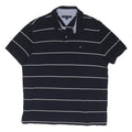 TOMMY HILFIGER Mens Navy Blue & White Striped Short Sleeve Polo Shirt L Cotton