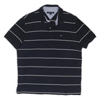 TOMMY HILFIGER Mens Navy Blue & White Striped Short Sleeve Polo Shirt L Cotton