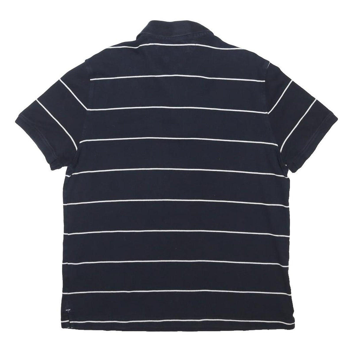 TOMMY HILFIGER Mens Navy Blue & White Striped Short Sleeve Polo Shirt L Cotton