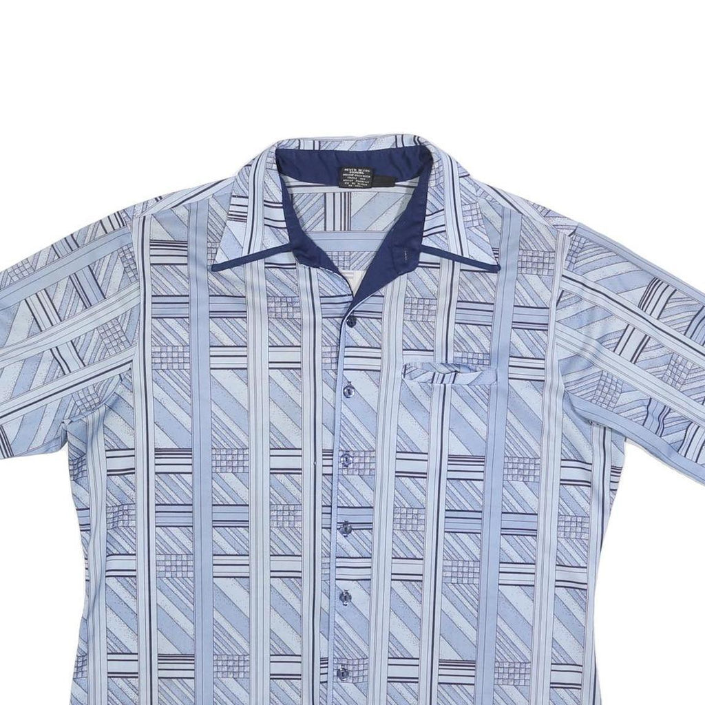 JOEL Mens Blue Patterned Polyester Shirt L Casual Short Sleeve Button Collar