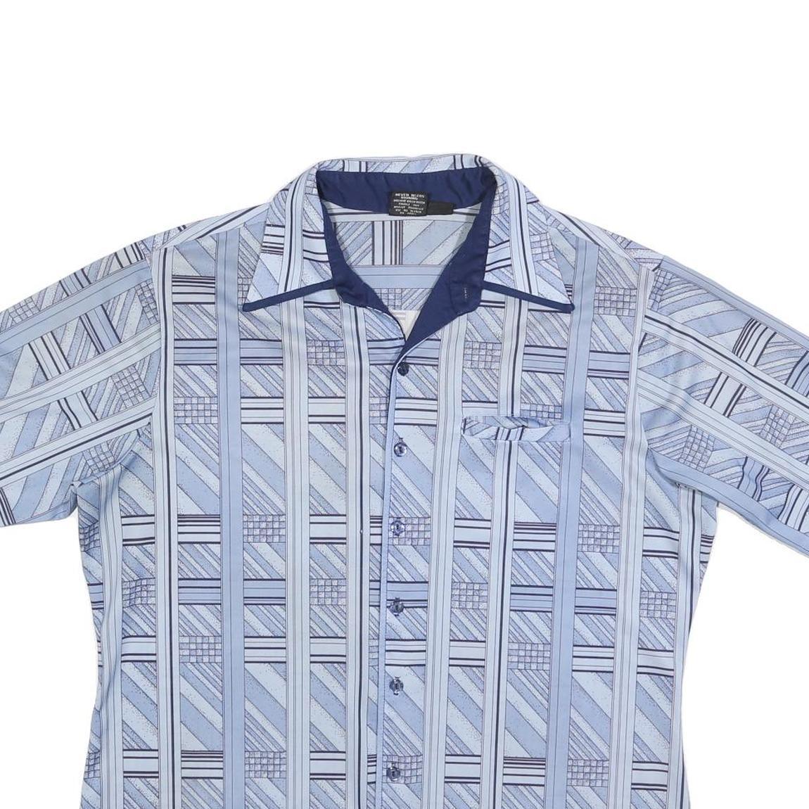 JOEL Mens Blue Patterned Polyester Shirt L Casual Short Sleeve Button Collar