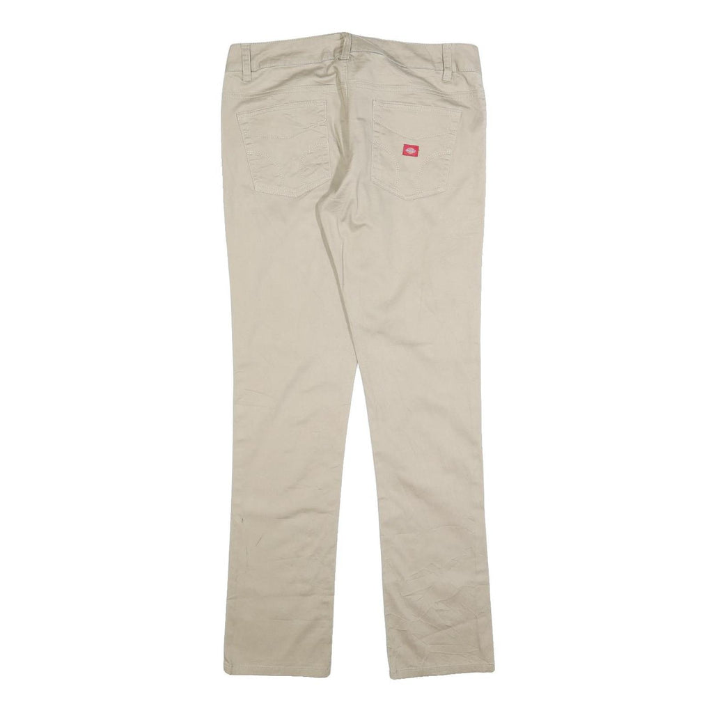 DICKIES Womens Cotton Blend Beige Slim Straight Trousers W32 L32 Zip Closure