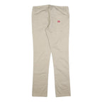 DICKIES Womens Cotton Blend Beige Slim Straight Trousers W32 L32 Zip Closure