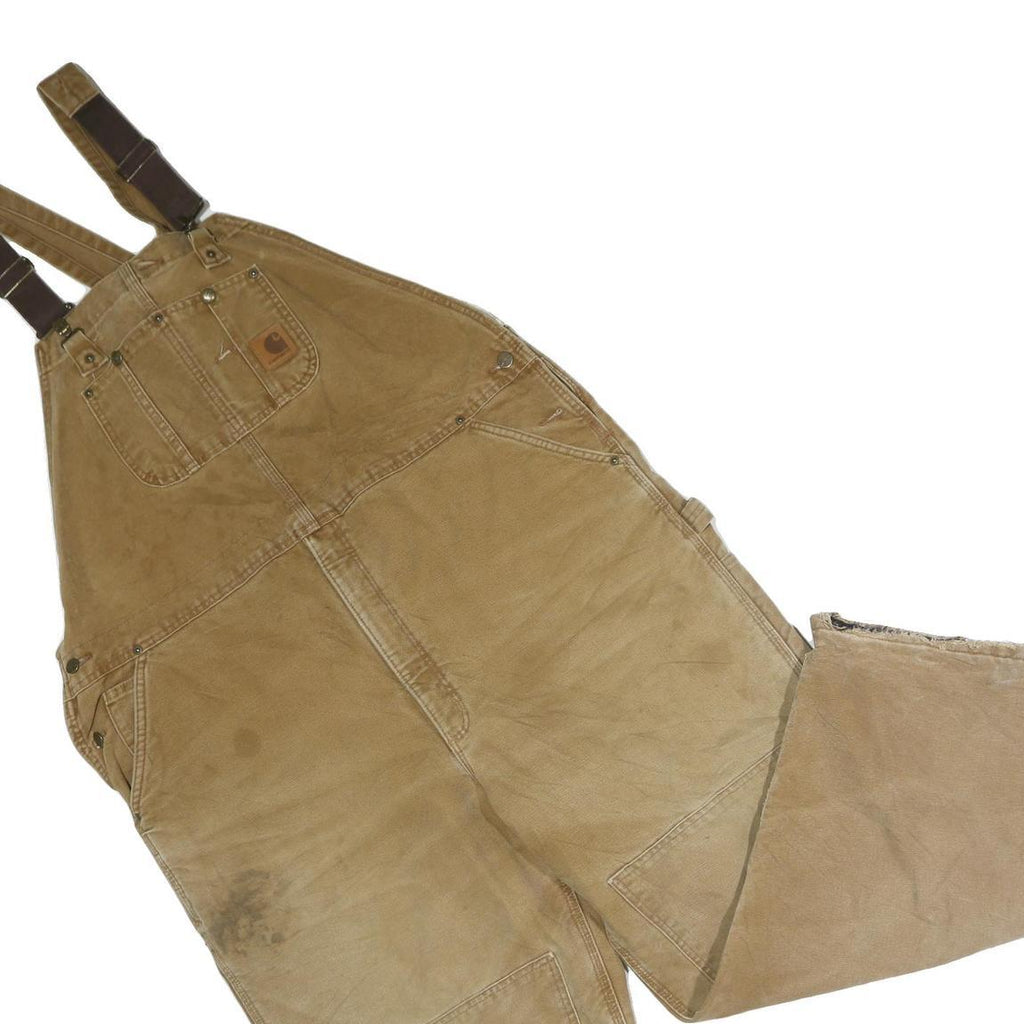 CARHARTT Mens Beige Cotton Blend Dungarees Loose Fit 2XL W43 L31 Workwear