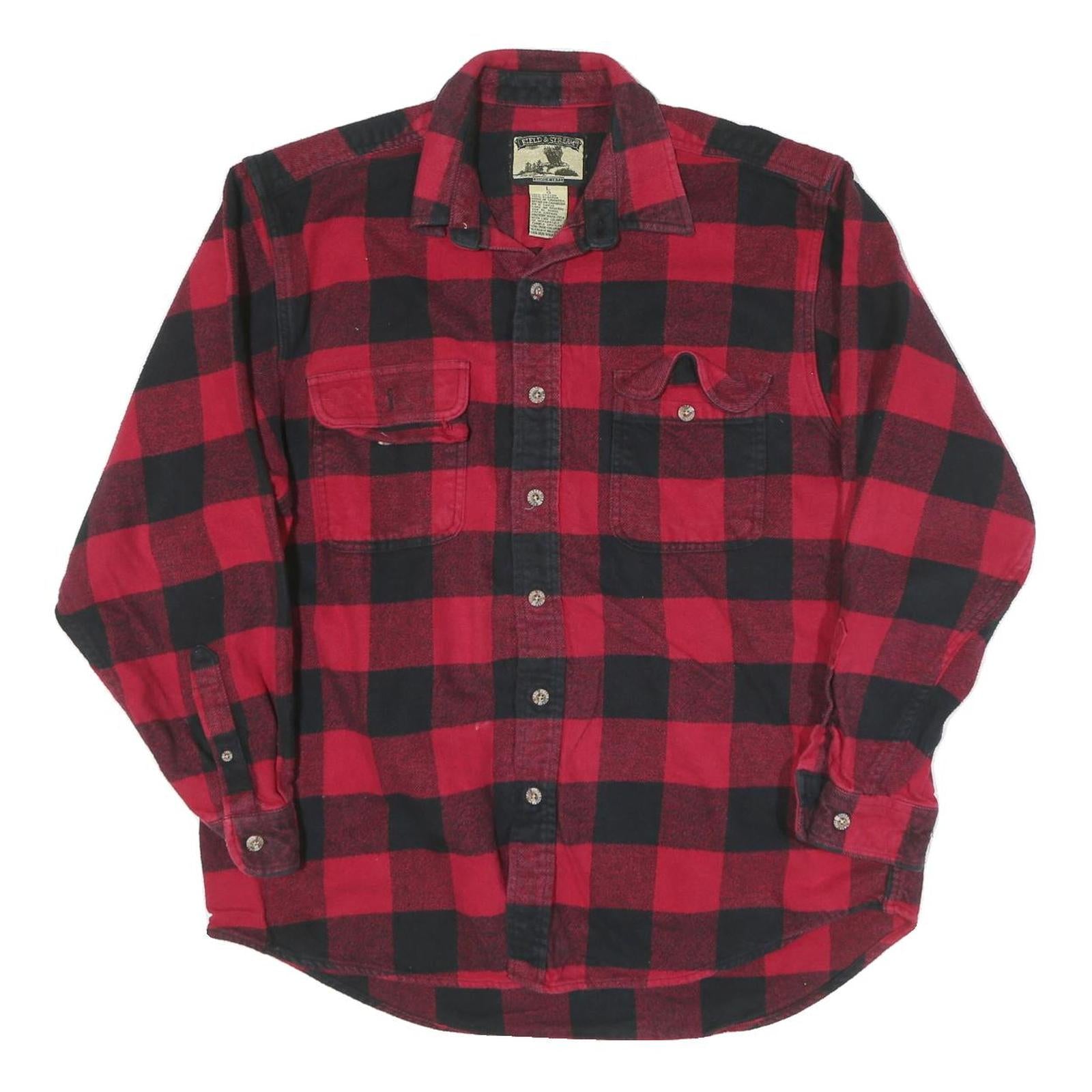 FIELD & STREAM Mens Red & Black Check Shirt L Cotton Blend Lumberjack Long