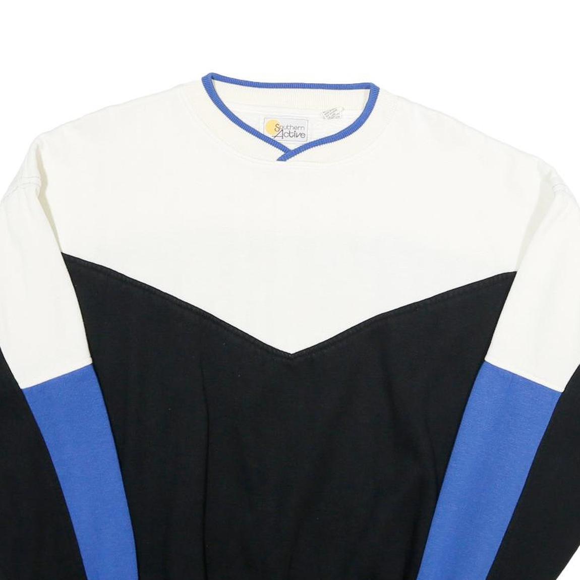 SOUTHERN ACTIVE Mens White Black & Blue Colourblock Plain Crew Neck Jumper L