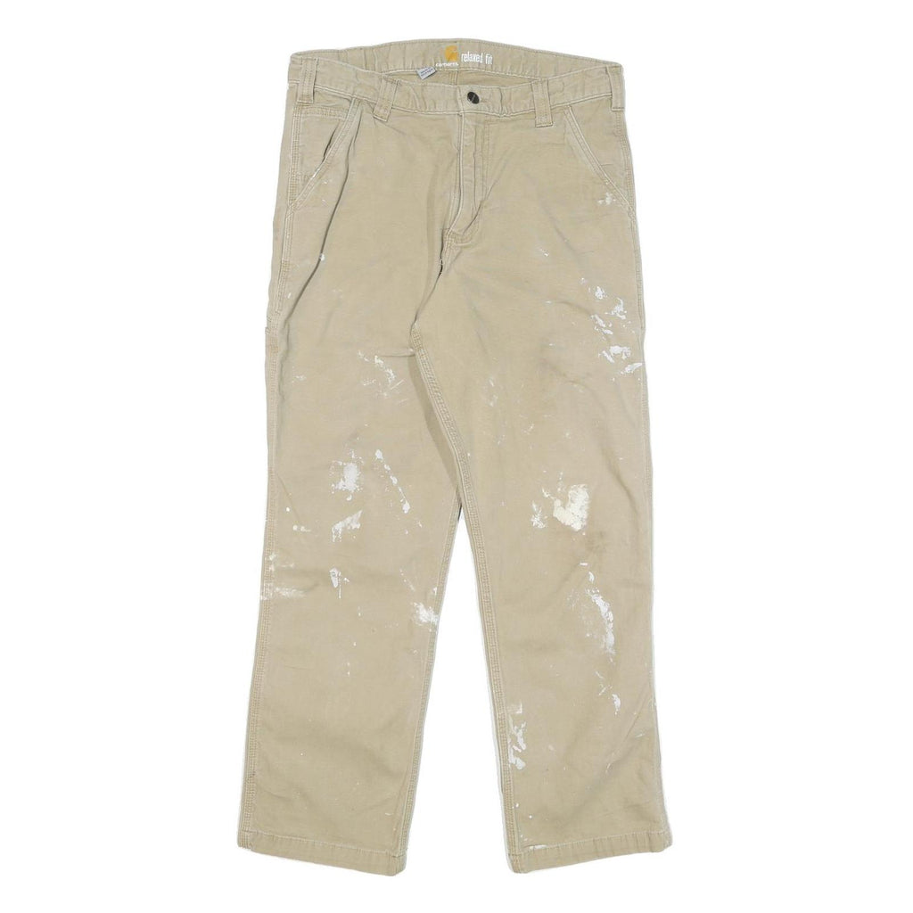 CARHARTT Mens Cotton Blend Beige Relaxed Tapered Trousers W32 L29 Workwear