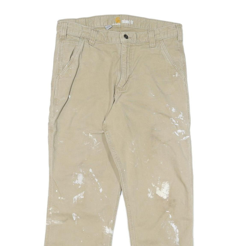 CARHARTT Mens Cotton Blend Beige Relaxed Tapered Trousers W32 L29 Workwear