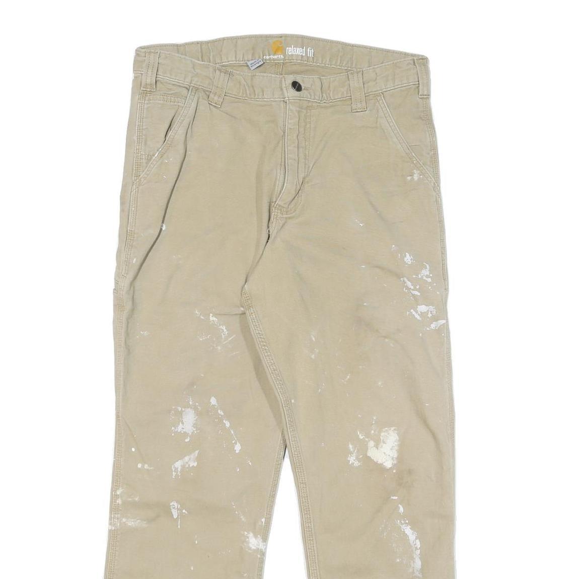 CARHARTT Mens Cotton Blend Beige Relaxed Tapered Trousers W32 L29 Workwear