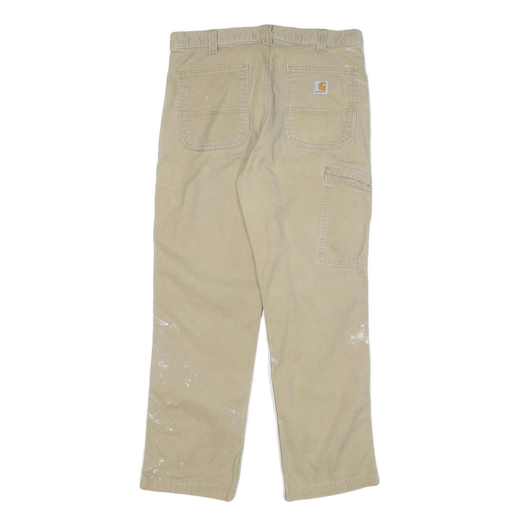 CARHARTT Mens Cotton Blend Beige Relaxed Tapered Trousers W32 L29 Workwear