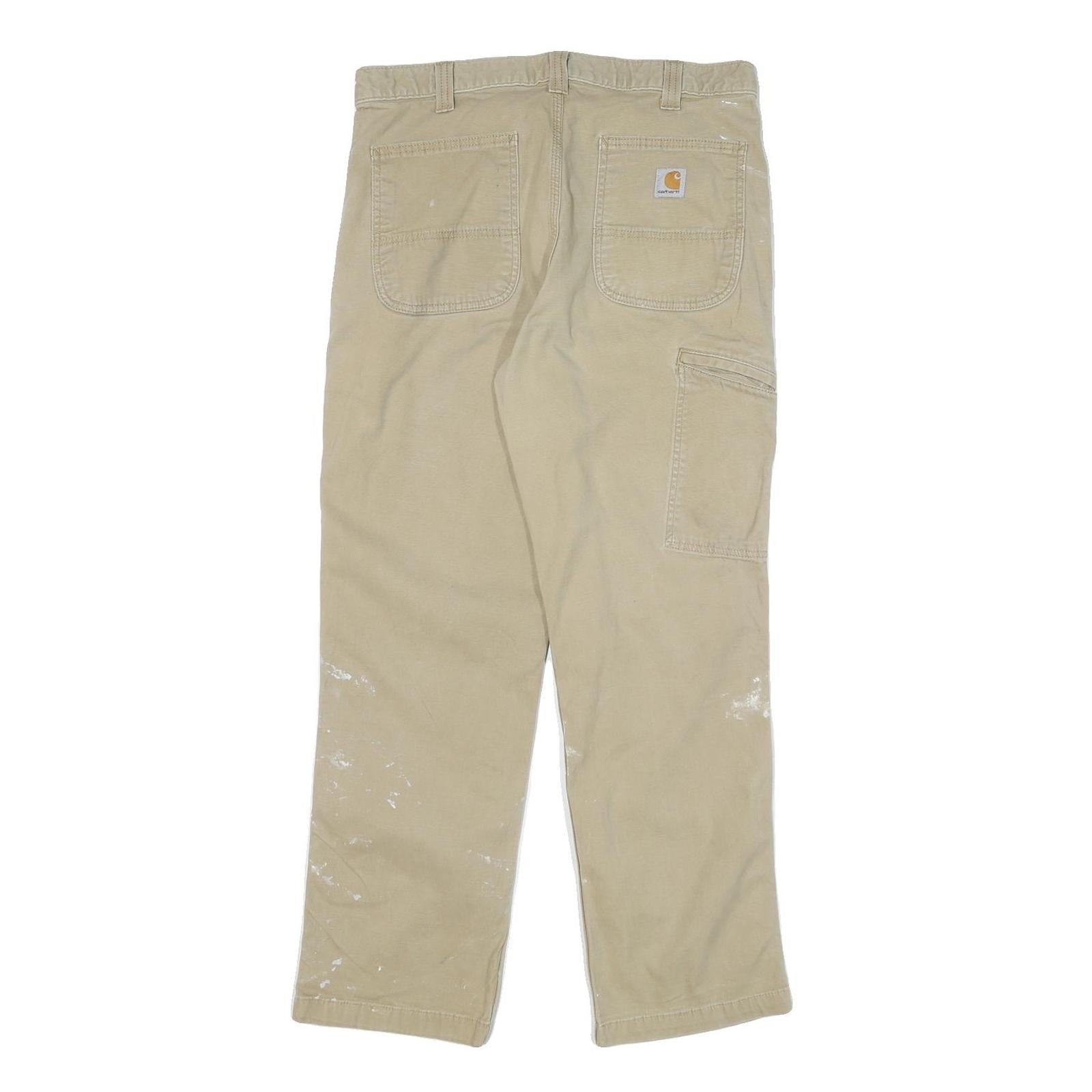 CARHARTT Mens Cotton Blend Beige Relaxed Tapered Trousers W32 L29 Workwear