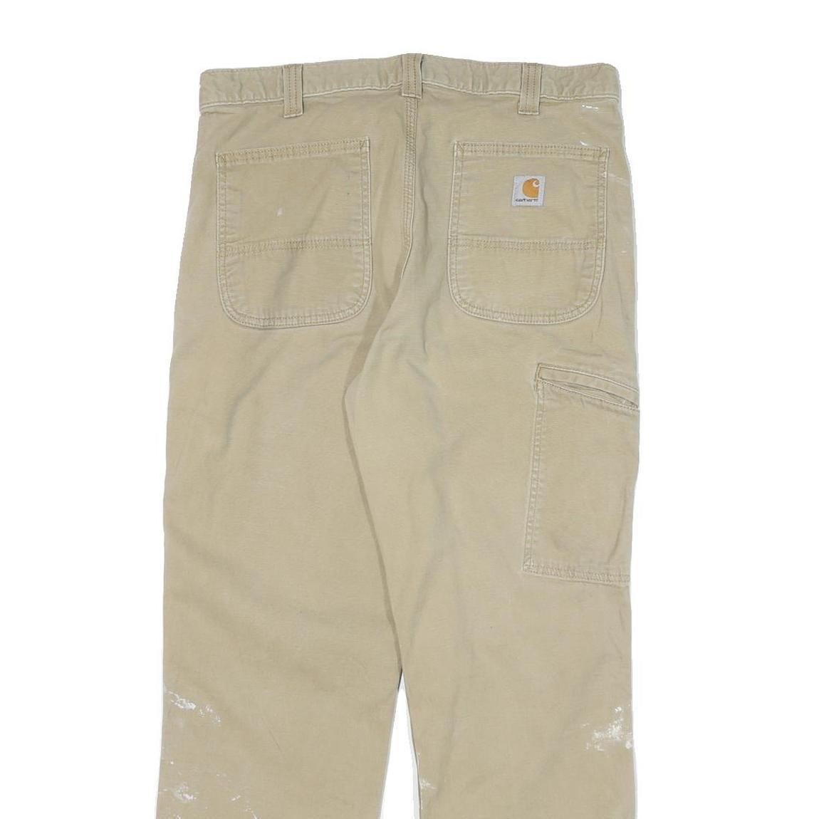 CARHARTT Mens Cotton Blend Beige Relaxed Tapered Trousers W32 L29 Workwear