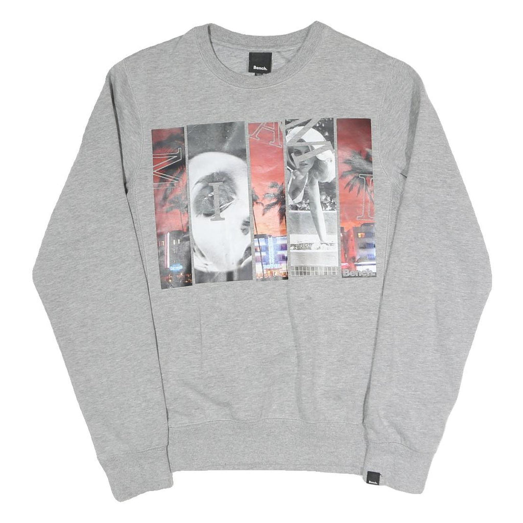 BENCH Mens Grey Cotton Blend Crew Neck M Graphic Print Casual Sweatshirt