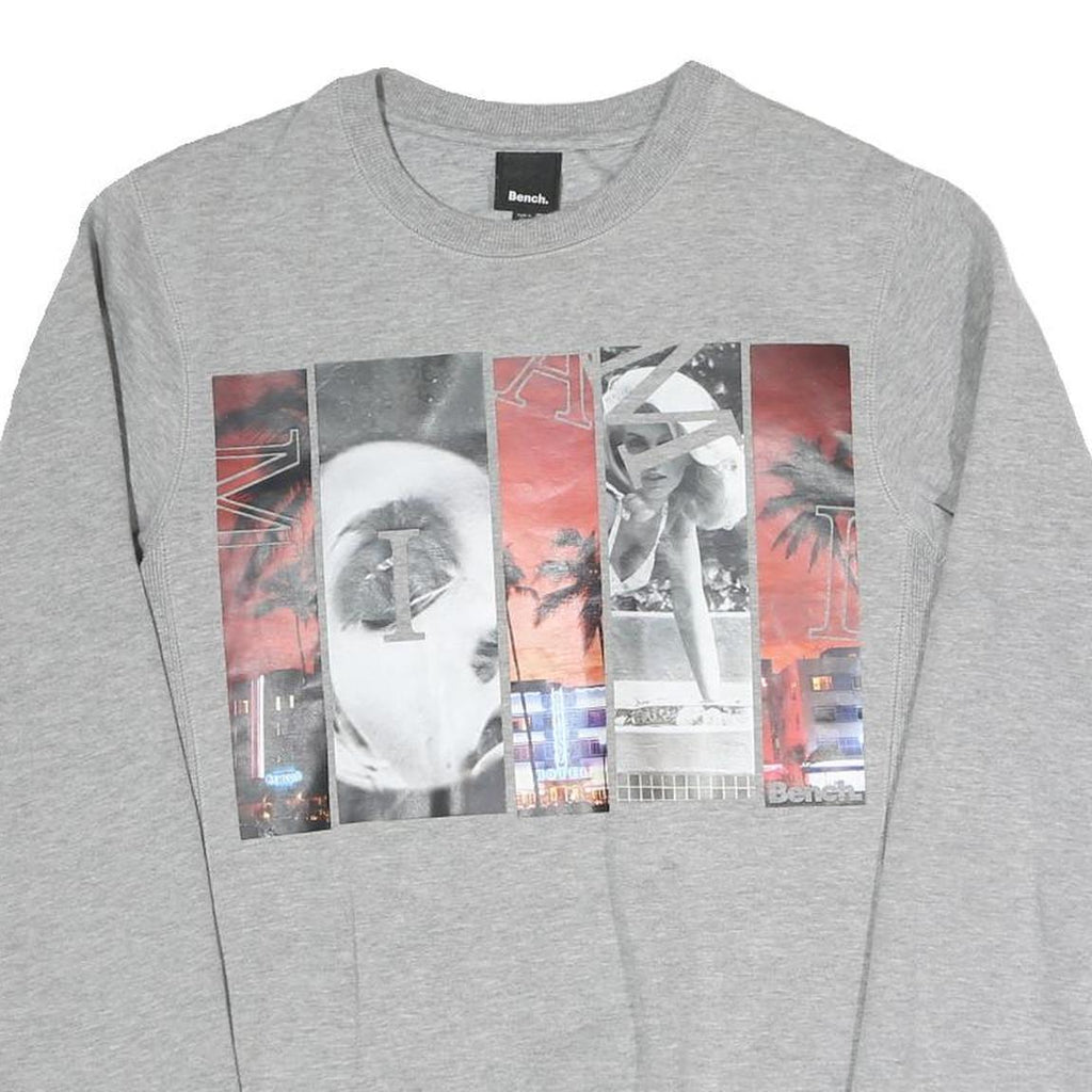 BENCH Mens Grey Cotton Blend Crew Neck M Graphic Print Casual Sweatshirt