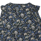 F&F Womens Black Blue Floral Print Top Long Sleeve Round Neck UK 12 Cotton Blend