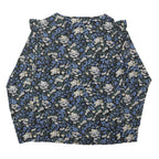 F&F Womens Black Blue Floral Print Top Long Sleeve Round Neck UK 12 Cotton Blend