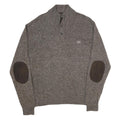 CHAPS Mens Brown Brown Button Up Plain Crew Neck Chunky Knit XL Cotton Jumper