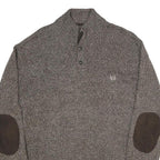CHAPS Mens Brown Brown Button Up Plain Crew Neck Chunky Knit XL Cotton Jumper