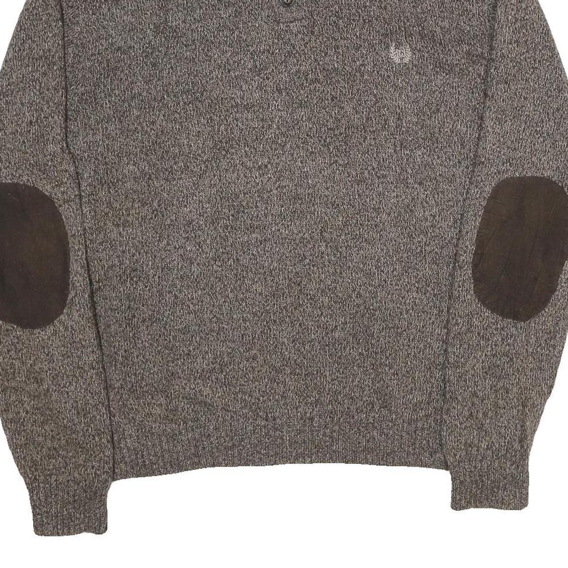 CHAPS Mens Brown Brown Button Up Plain Crew Neck Chunky Knit XL Cotton Jumper