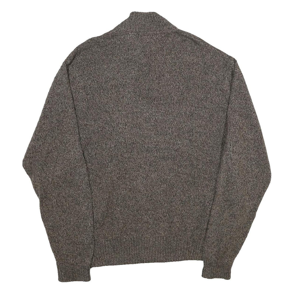 CHAPS Mens Brown Brown Button Up Plain Crew Neck Chunky Knit XL Cotton Jumper