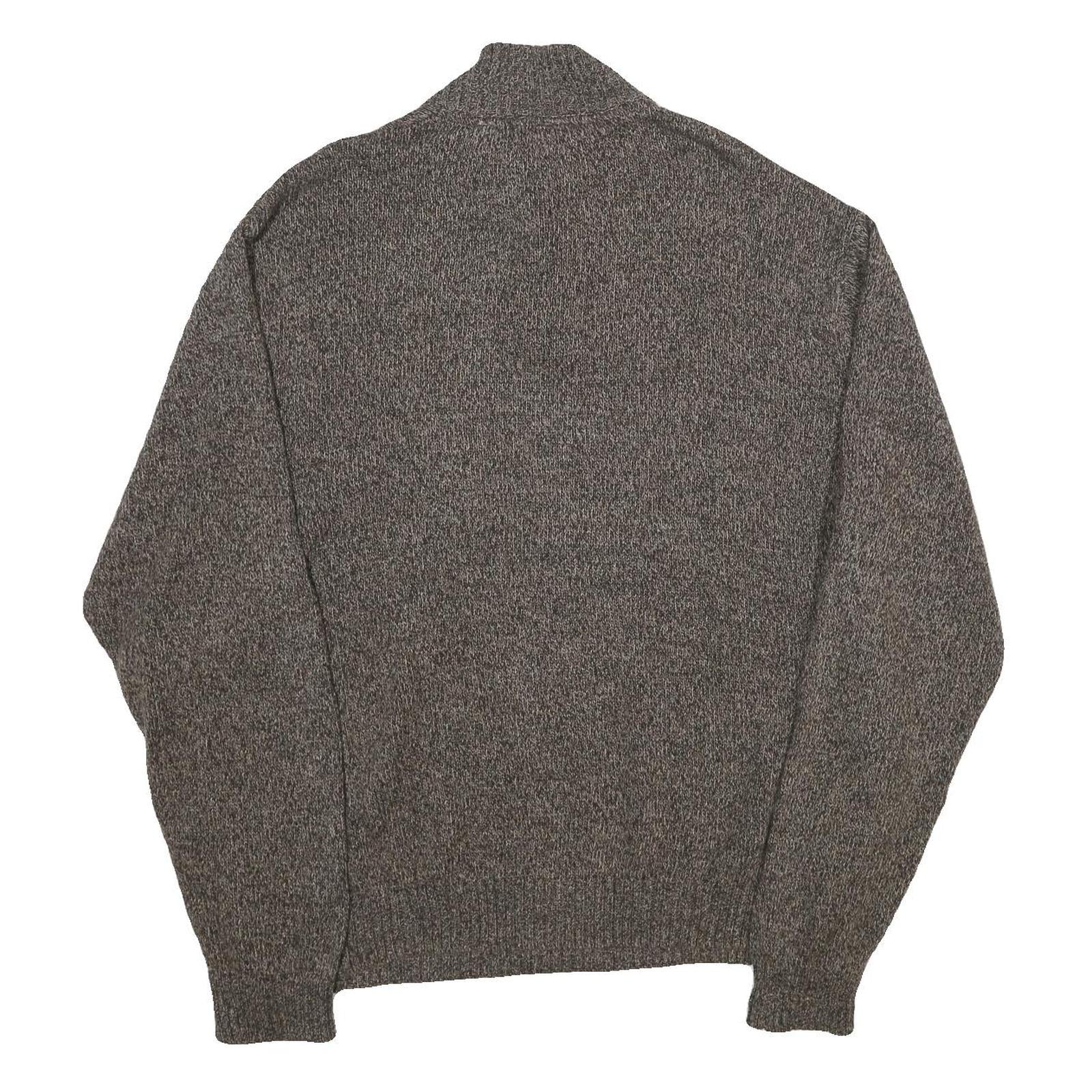 CHAPS Mens Brown Brown Button Up Plain Crew Neck Chunky Knit XL Cotton Jumper