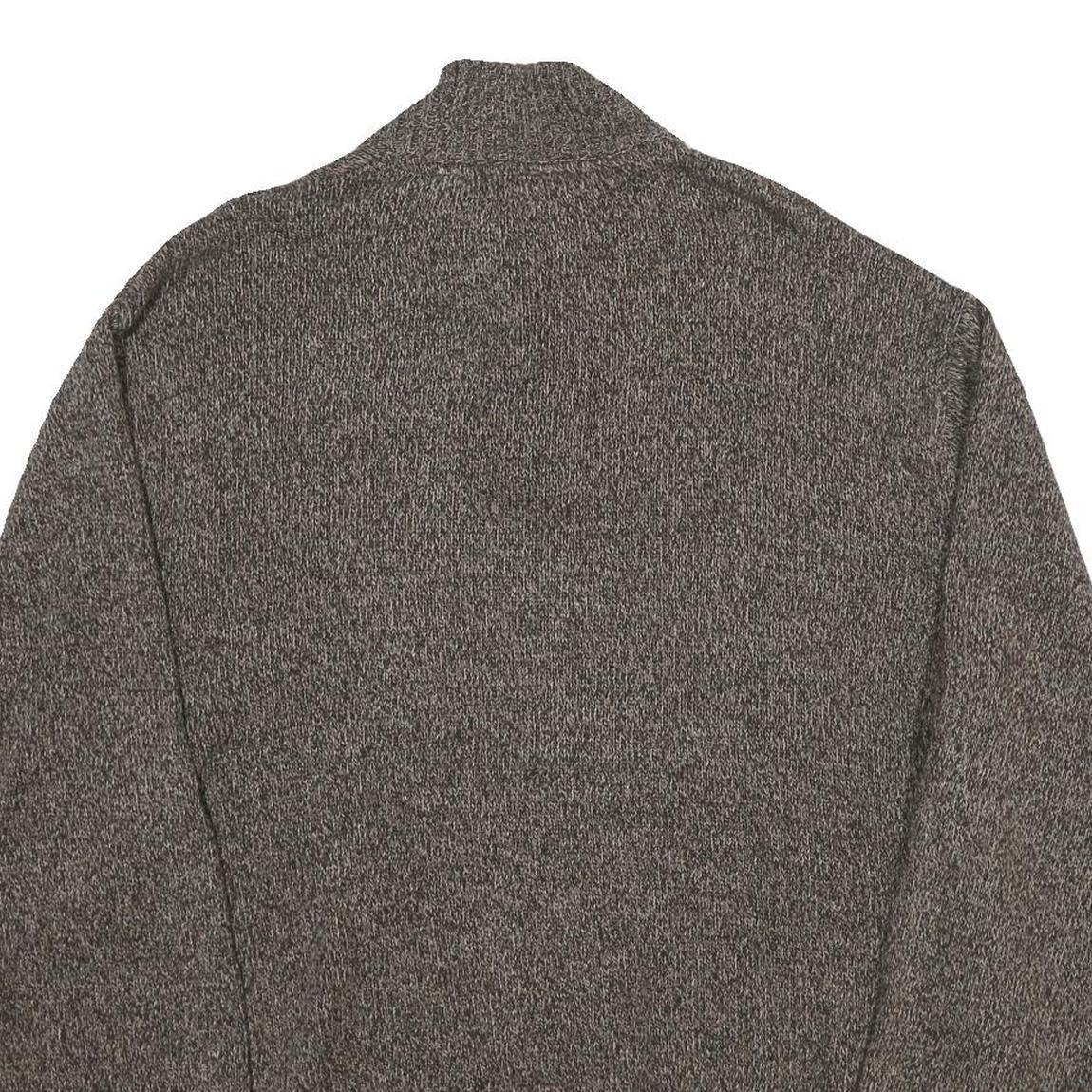 CHAPS Mens Brown Brown Button Up Plain Crew Neck Chunky Knit XL Cotton Jumper