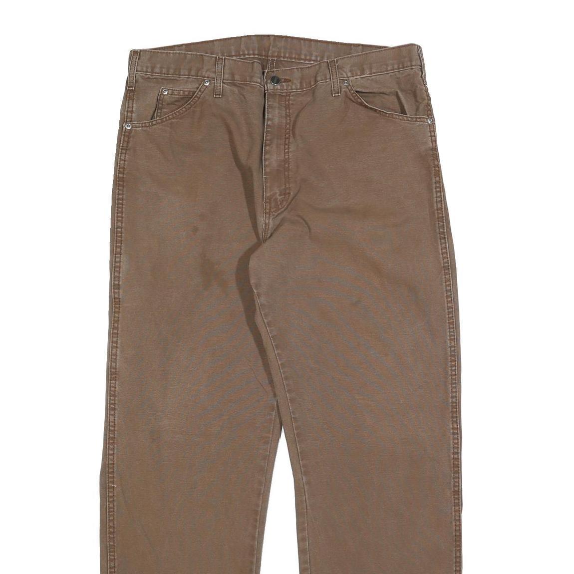 DICKIES Mens Cotton Brown Relaxed Straight Trousers W38 L32 Workwear Casual