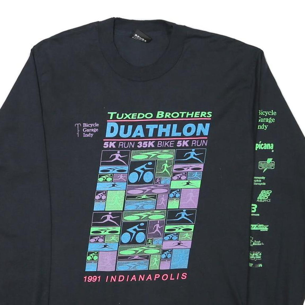 THE BEST Mens Black Tuxedo Brothers Duathlon Long Sleeve Crew Neck Graphic