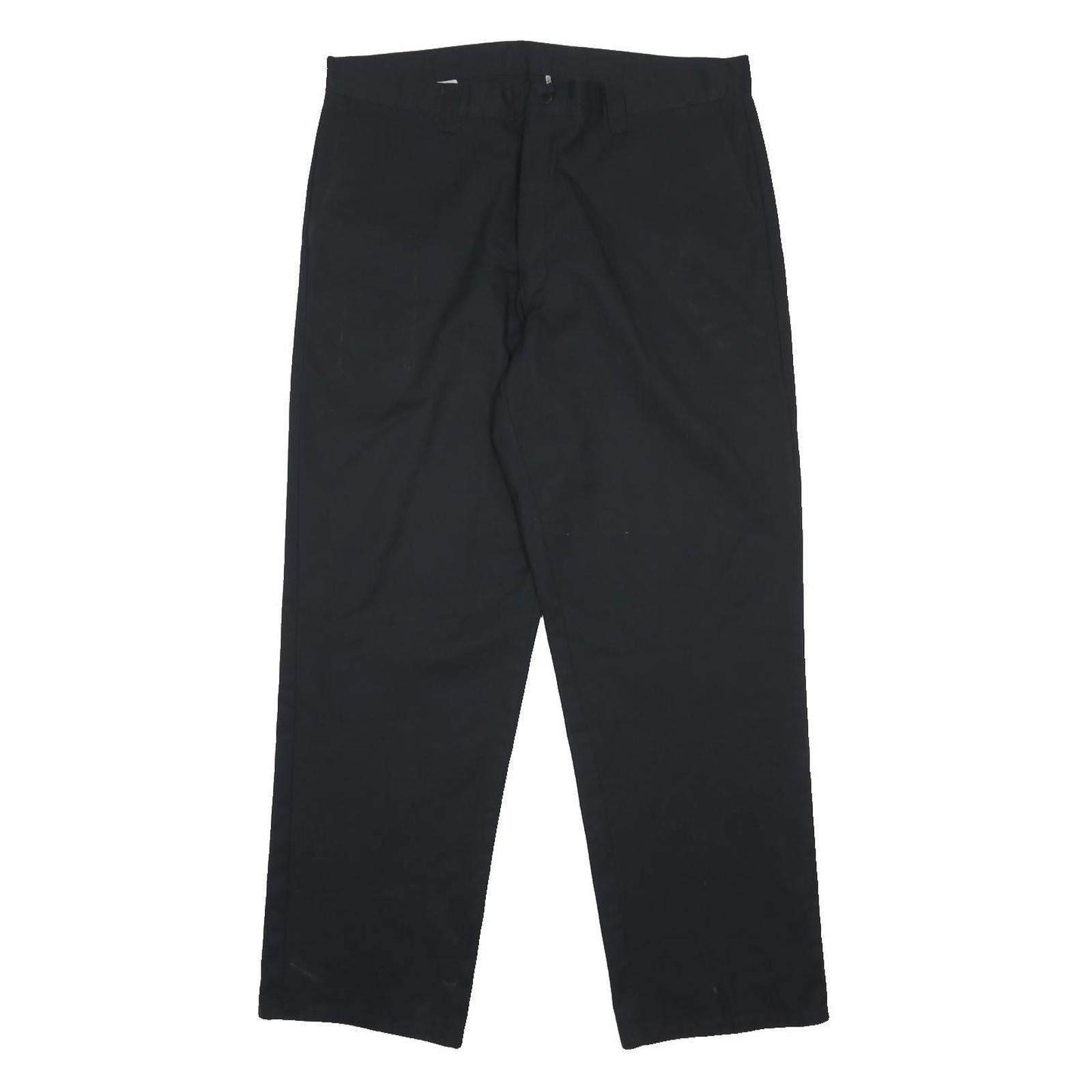 DICKIES Mens Black Cotton Blend Regular Fit Straight Trousers W38 L32 Workwear