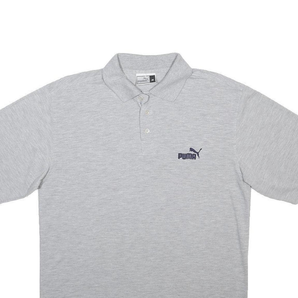 PUMA Mens Grey Short Sleeve Plain Polo Shirt M Cotton Blend Casual Sporty