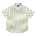 CHAPS Mens Yellow & Blue Checked Cotton Blend Short Sleeve Shirt L Casual Summer