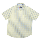 CHAPS Mens Yellow & Blue Checked Cotton Blend Short Sleeve Shirt L Casual Summer