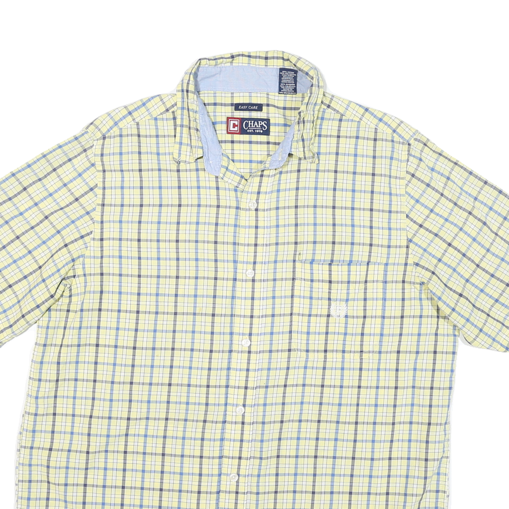 CHAPS Mens Yellow & Blue Checked Cotton Blend Short Sleeve Shirt L Casual Summer