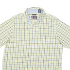 CHAPS Mens Yellow & Blue Checked Cotton Blend Short Sleeve Shirt L Casual Summer