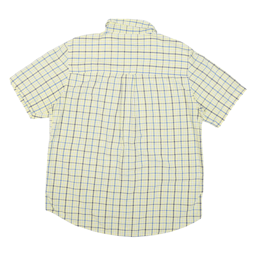 CHAPS Mens Yellow & Blue Checked Cotton Blend Short Sleeve Shirt L Casual Summer