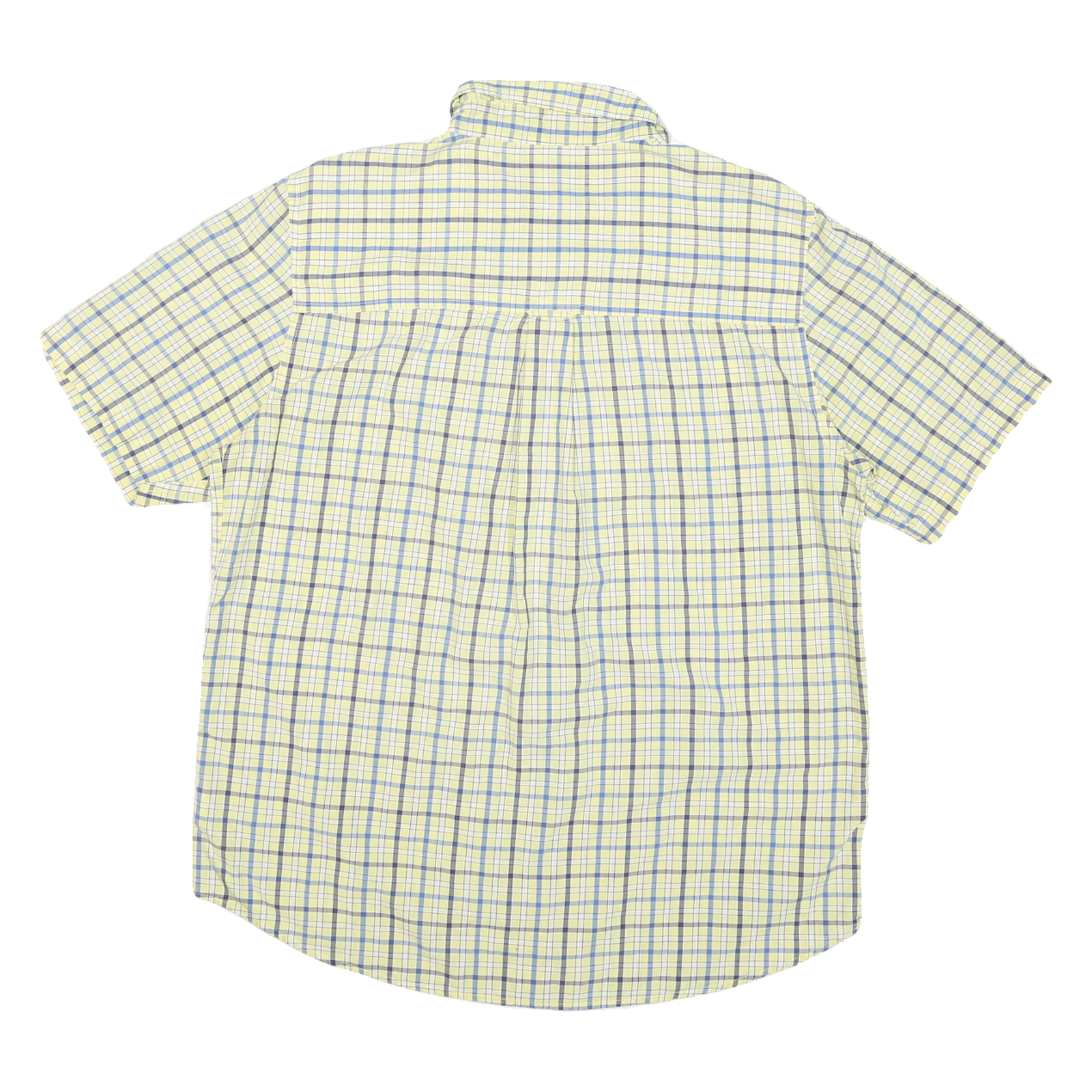CHAPS Mens Yellow & Blue Checked Cotton Blend Short Sleeve Shirt L Casual Summer