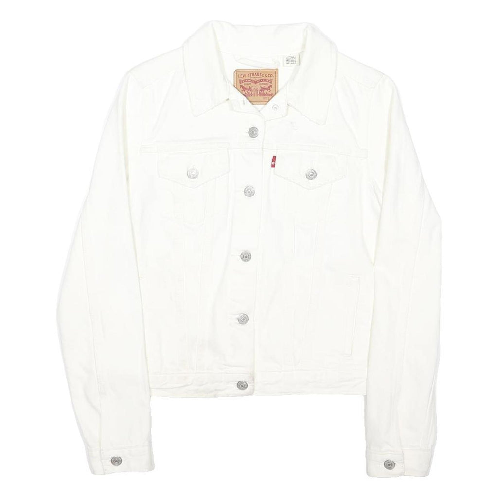 LEVI'S Womens White Denim Jacket L Cotton Blend Button Plain Classic Fit