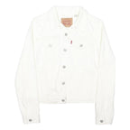 LEVI'S Womens White Denim Jacket L Cotton Blend Button Plain Classic Fit
