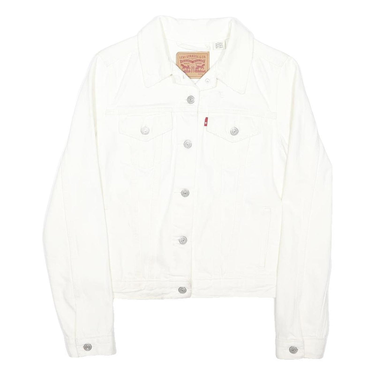 LEVI'S Womens White Denim Jacket L Cotton Blend Button Plain Classic Fit