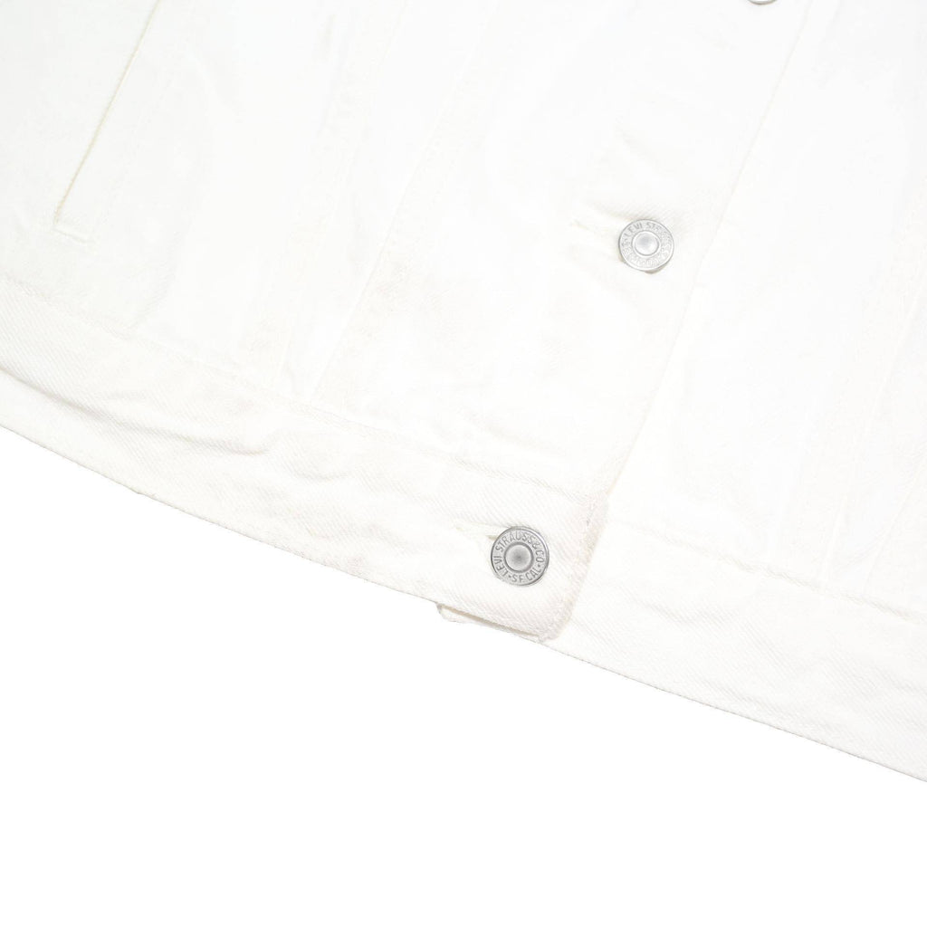 LEVI'S Womens White Denim Jacket L Cotton Blend Button Plain Classic Fit