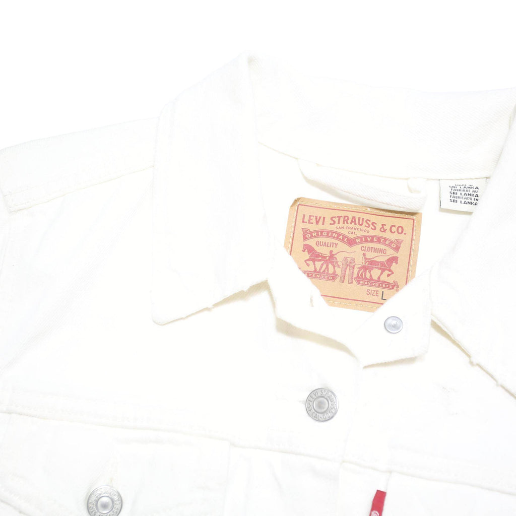 LEVI'S Womens White Denim Jacket L Cotton Blend Button Plain Classic Fit