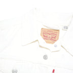 LEVI'S Womens White Denim Jacket L Cotton Blend Button Plain Classic Fit